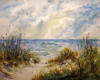 Fine Art Print of original watercolor landscape painting, art print, beach painting, beach art, seascape, watercolor art, beachscape