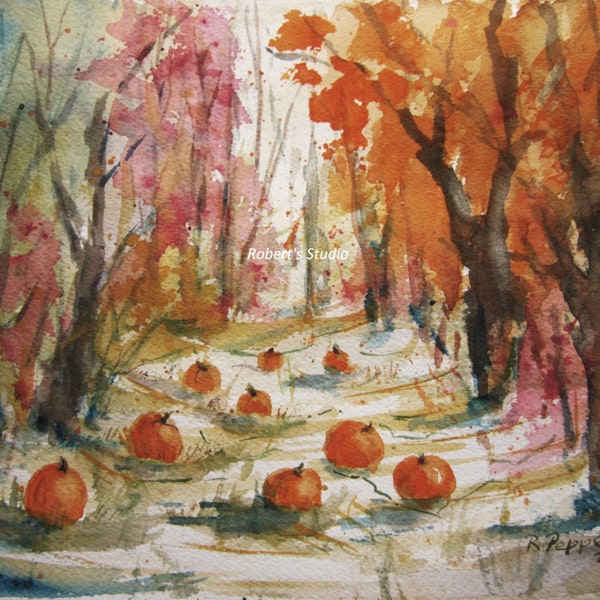 Autumn Pumpkins, Print of original . Used as cover art for the fall issue of Chippewa Valley's Hidden Treasures, a Wisconsin Vistors Guide.