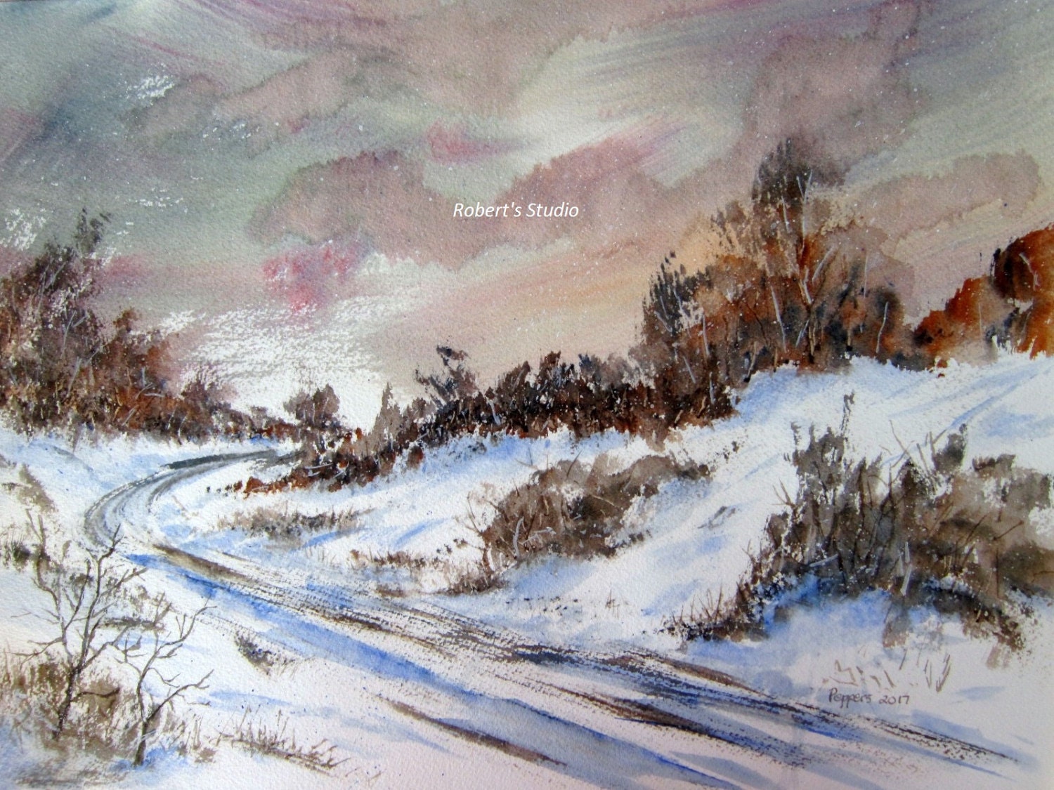 Original Winter Watercolor Landscape winter snow scene watercolor art landscape painting winter painting winter landscape snowfall