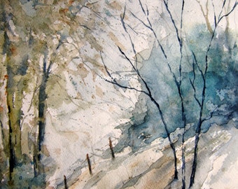 Woods Landscape, Print of Original Watercolor Painting, watercolor art,  watercolor print, country scene, woodland art, watercolor landscape