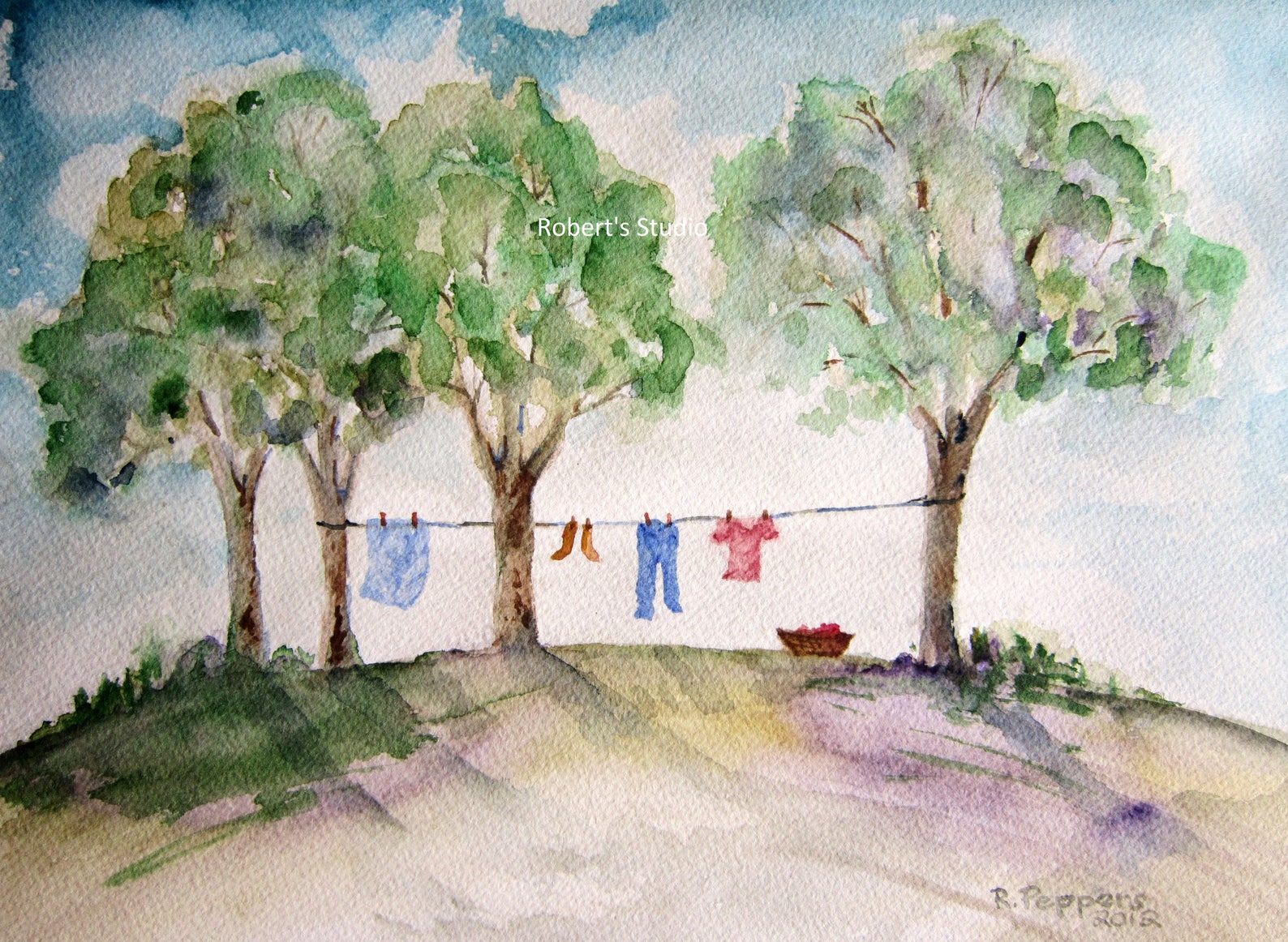 Laundry Day Print of original watercolor painting watercolor Etsy