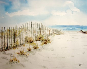 Beach Walk, Print of Original Watercolor Painting, watercolor art, watercolor print, beach art, beach painting.