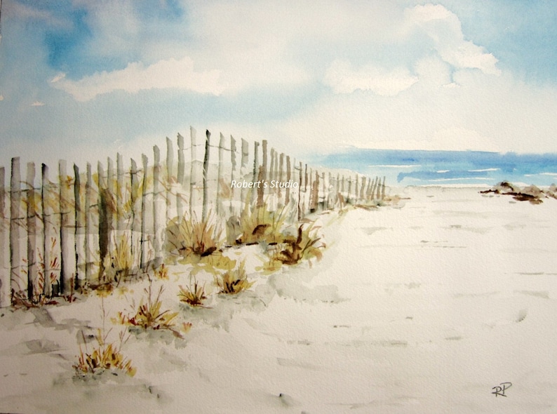 Beach Walk, Print of Original Watercolor Painting, watercolor art, watercolor print, beach art, beach painting. image 1