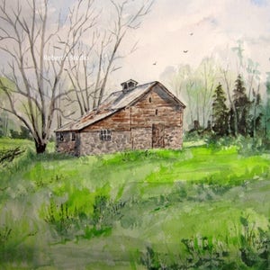 Watercolor Landscape, watercolor barn painting, archival print, old barn, scenic painting, country spring scene, watercolor art