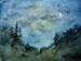 Fine Art Print of original watercolor painting, watercolor landscape, forest painting, woodland painting, night sky watercolor. 