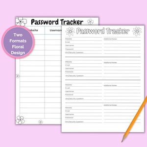Printable Password Tracker PDF: Floral Password Log & Subscription Organizer