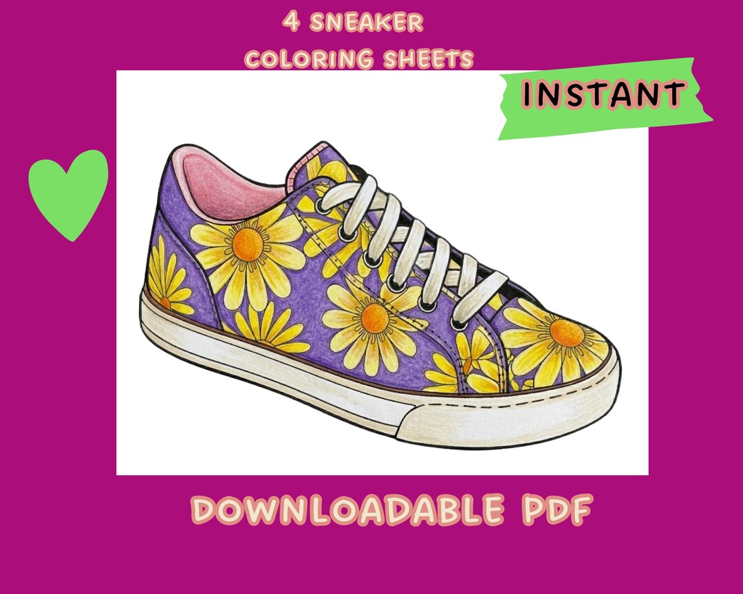 Floral Sneaker Coloring Pages PDF | Cute Flower Shoe Coloring Sheets ...