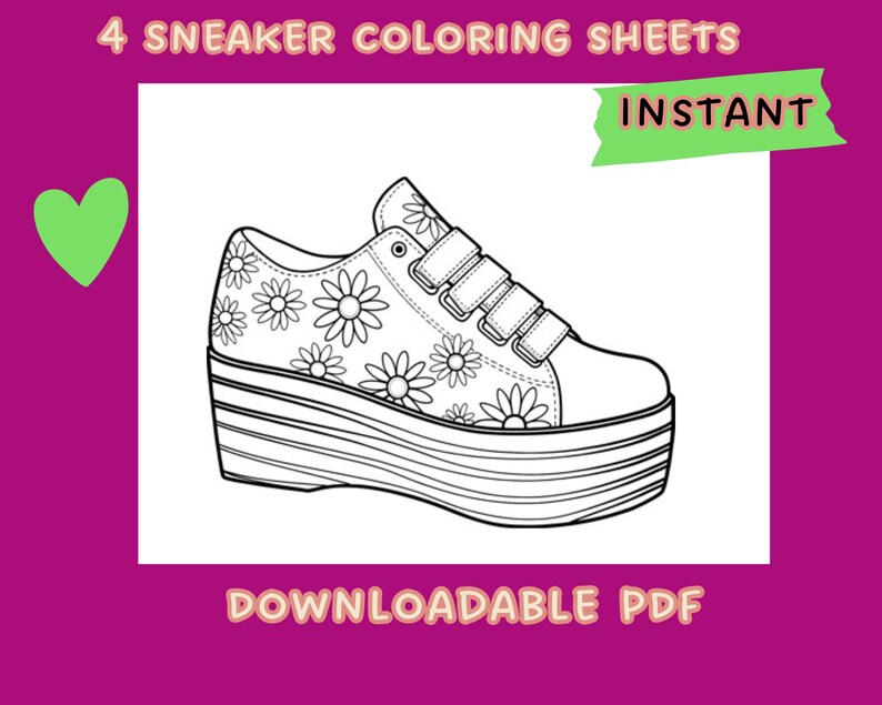 Floral Sneaker Coloring Pages PDF | Cute Flower Shoe Coloring Sheets ...