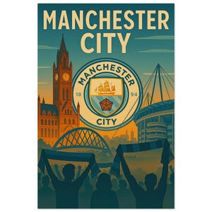 Manchester City Etihad Stadium Vintage Travel Poster | Cityzens Football Art Print | Premier League Soccer Wall Decor | Man City Gift