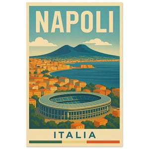 Napoli Football Poster – I Partenopei Art Print | Stadio Diego Armando Maradona, Mount Vesuvius, Napoli FC Wall Art, Azzurri Gift
