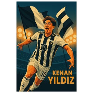 Kenan Yildiz Juventus Poster | Vintage Soccer Wall Art | Juventus No.10 Print | Football Gift for Fans | Stadium Artwork Home Decor