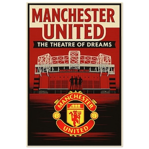 Manchester United Old Trafford Poster | Theatre of Dreams Football Art Print | Red Devils Soccer Wall Decor | Man Utd Gift