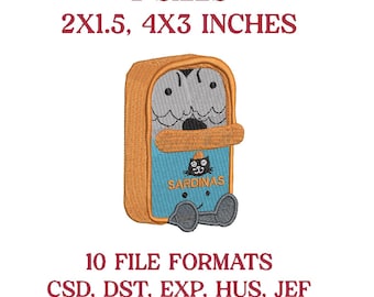 Archivo de diseño de bordado de lata de sardinas Kawaii