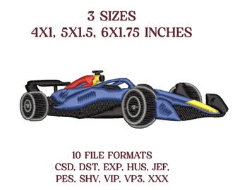 Archivo de diseño de bordado de coche de carreras monoplaza azul y rojo de F1