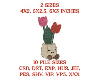 Archivo de diseño de bordado de tulipán kawaii