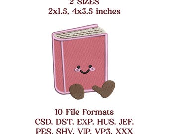 Archivo de diseño de bordado de libro kawaii