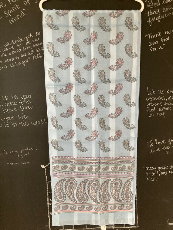 Vintage Baby Blue Paisley Print Headscarf /Scarf Gem