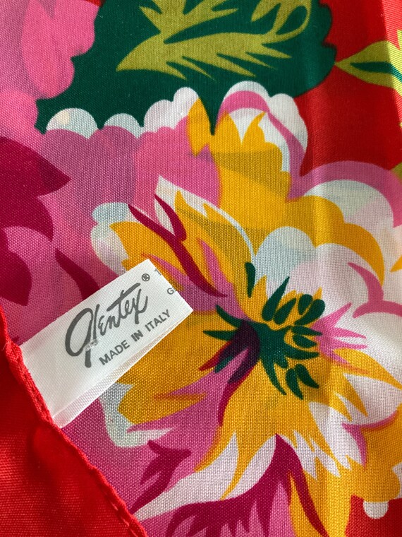 Vintage Glentex Red Scarf with pink and yellow fl… - image 3