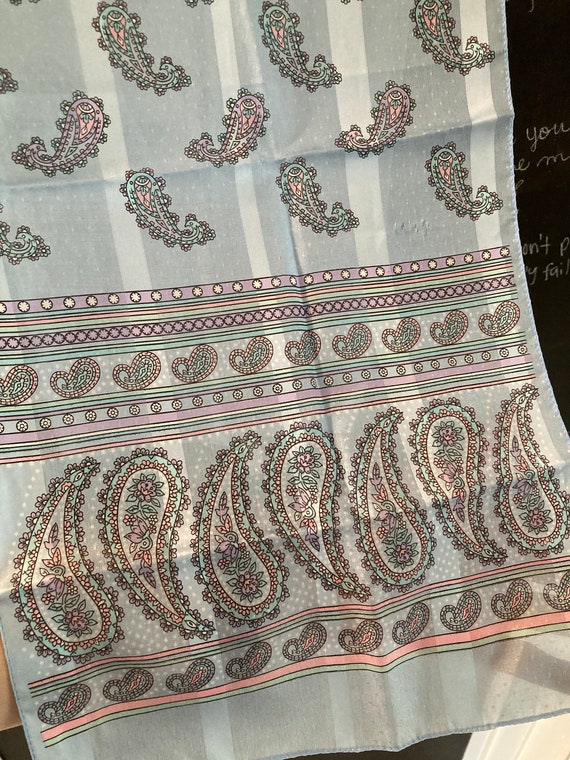 Vintage Baby Blue Paisley Print Headscarf /Scarf Gem