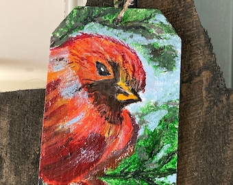 Wooden Hand Painted Gift Tag- Cardinal Bird