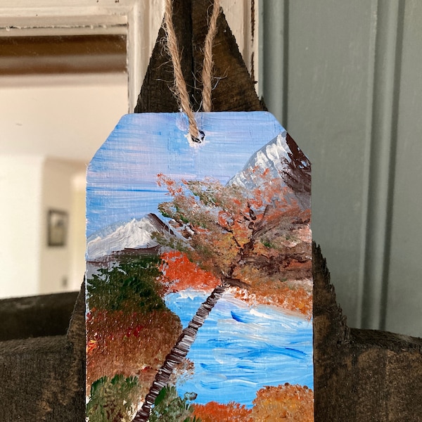 Wooden Hand Painted Gift Tag-Autum Lake