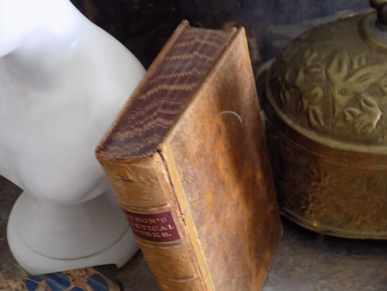 May include: A vintage, brown leather-bound book with gold lettering on the spine that reads "Eaton's Critical Works."