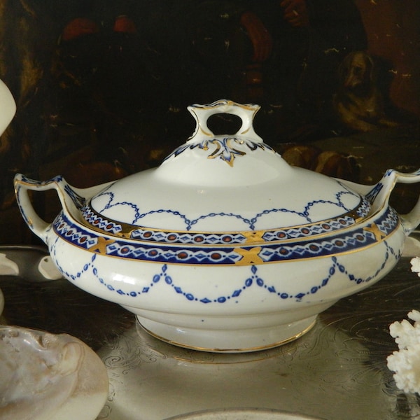 Antique Flow Blue Soup Tureen Etsy
