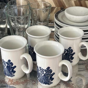 Pair of vintage Churchill Blue Willow Mugs. Vintage Blue and White Ceramic. Dining. Serving.