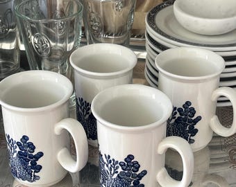 Pair of vintage Churchill Blue Willow Mugs. Vintage Blue and White Ceramic. Dining. Serving.