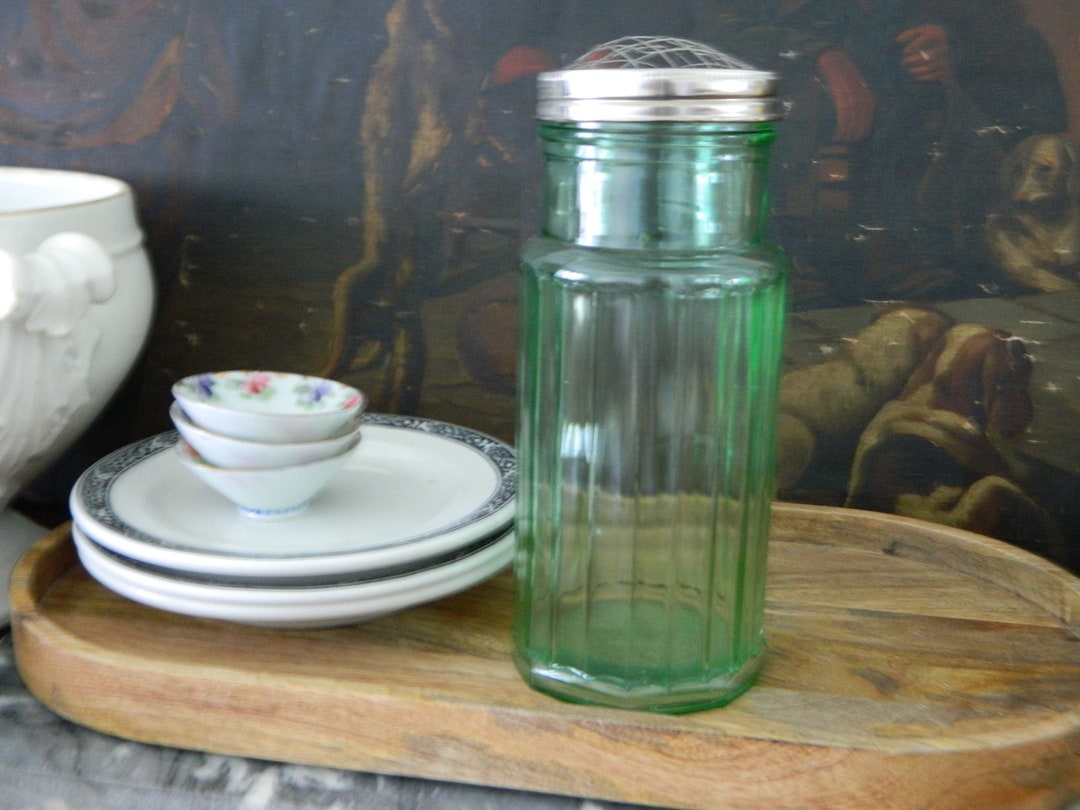 Vintage Green Glass Jar With Lid. Kitchen Canister. Home Etsy