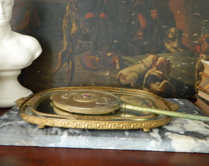 Vintage Brass Dresser Hand Mirror and Tray. Victorian. Home Etsy
