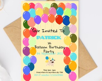 Balloon Birthday Invitation Template | Editable Balloon Birthday Invite | Kids Birthday Invitation Card | Printable Balloon Bday Party