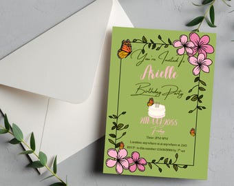 Wildflower Butterfly Invitations | Editable Template | Printable Party Invite, Garden or floral Birthday