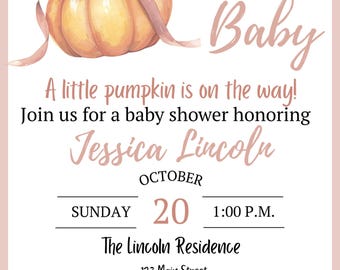 Watercolor Pumpkin Baby Shower Invitation: Fall Theme (Editable Template)
