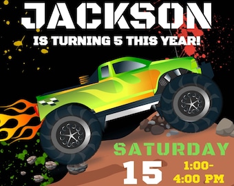 Monster Truck Birthday Invitation Editable in Canva, Racing Party Invite, Digital Download