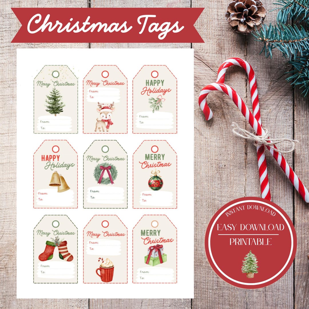 Printable Christmas Gift Tags | Festive Holiday Labels (instant ...