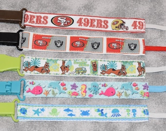 Nuk clips/pacifier clips/binki clip/soothie/infant pacifier clips S1 San Francisco 49ers Raiders Cute Dog Ocean Mariners Seahawks