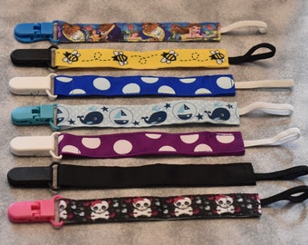 Nuk clips/pacifier clips/binki clip/soothie/infant pacifier clips B3 Beauty in Yellow A Beast Bees Whales Black Checker Dots Camouflage