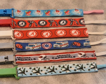 Nuk clips/pacifier clips/binki clip/soothie/infant pacifier clips A1 Mermaid Alabama Genie Ambulance Arizona Army Jets Sports Planes