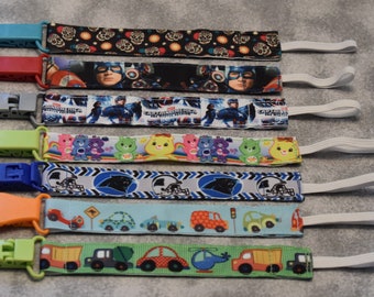 Nuk clips/pacifier clips/binki clip/soothie/infant pacifier clips C1 Cameras Skulls Cap Car Truck Cherry Chevron Whale Sports Characters