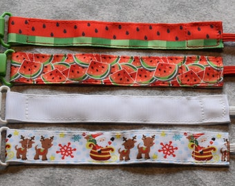 Nuk clips/pacifier clips/binki clip/soothie/infant pacifier clips W2 Watermelon Fruit Reindeer Santa Sports Washington Nationals