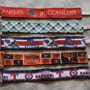 Nuk clips/pacifier clips/binki clip/soothie/infant pacifier clips T1 Tampa Bay Buccaneers Teal Plaid Rangers To The Moon Trucks