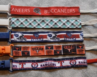 Nuk clips/pacifier clips/binki clip/soothie/infant pacifier clips T1 Tampa Bay Buccaneers Teal Plaid Rangers To The Moon Trucks