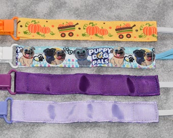 Nuk clips/pacifier clips/binki clip/soothie/infant pacifier clips P7 Pumpkin Theme Purple Butterflies