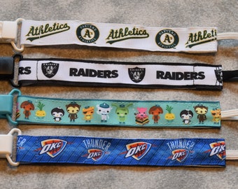 Nuk clips/pacifier clips/binki clip/soothie/infant pacifier clips O1 Oakland Athletics Raiders Oklahoma City Thunder Flower Orange