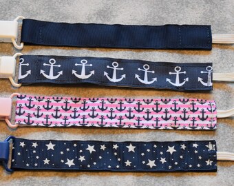 Nuk clips/pacifier clips/binki clip/soothie/infant pacifier clips N2 Navy Anchors ND Irish Nebraska Cornhuskers Butterfly