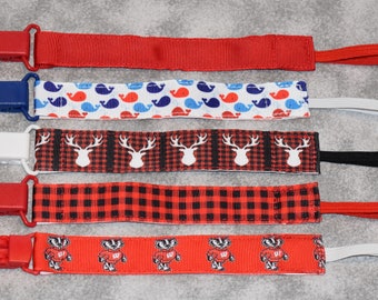 Nuk clips/pacifier clips/binki clip/soothie/infant pacifier clips R2 Red Colorful Whales Red Checker Deer Ladybug Characters