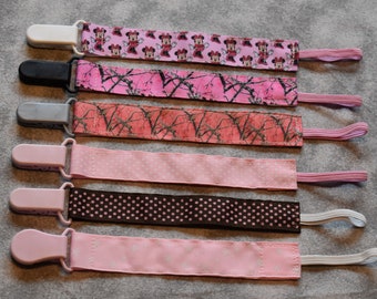 Nuk clips/pacifier clips/binki clip/soothie/infant pacifier clips P5 Pink Characters Camouflage Polka Dots Monkey Ladybug Butterfly