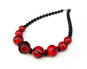 Bright red glass Necklace - Lampwork Glass Necklace