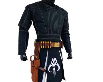 Boba Fett Inspired Star Wars Custom Cosplay Costumes | Din Djarin Bounty Hunter Outfit for Men | Mythosaur Skull Suit with Belt & Holster